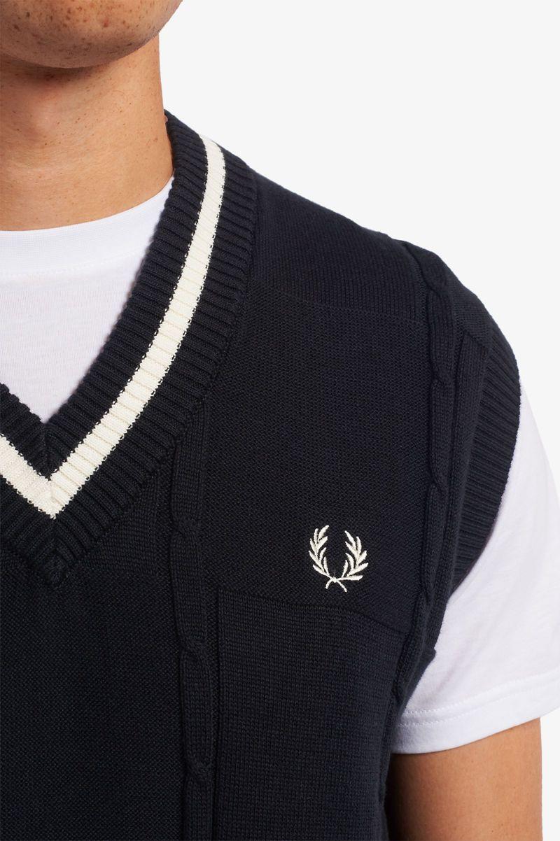 Black Fred Perry Cable Knit Tank Men's Knitwear | PH 1281OKIR